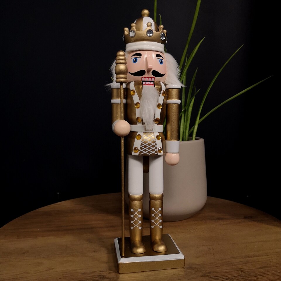 image 1 of 30cm Wooden Christmas Nutcracker Soldier Decoration with Gold Body and Shoes