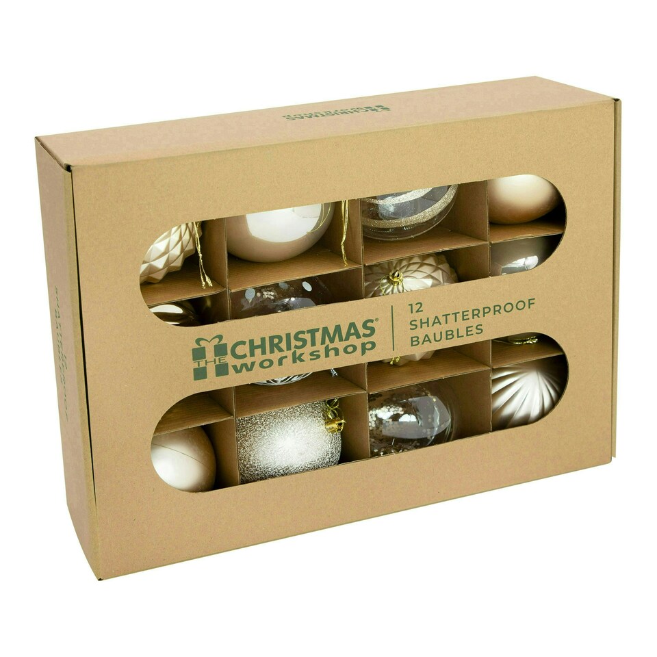 image 1 of 12PK Shatterproof Large Baubles Gold