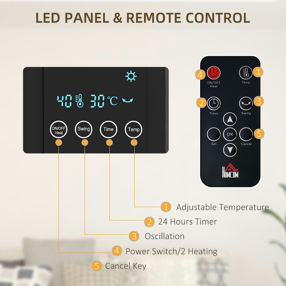 image 1 of HOMCOM 2000W Wall Mounted Ceramic Heater with Remote Control for Home Black