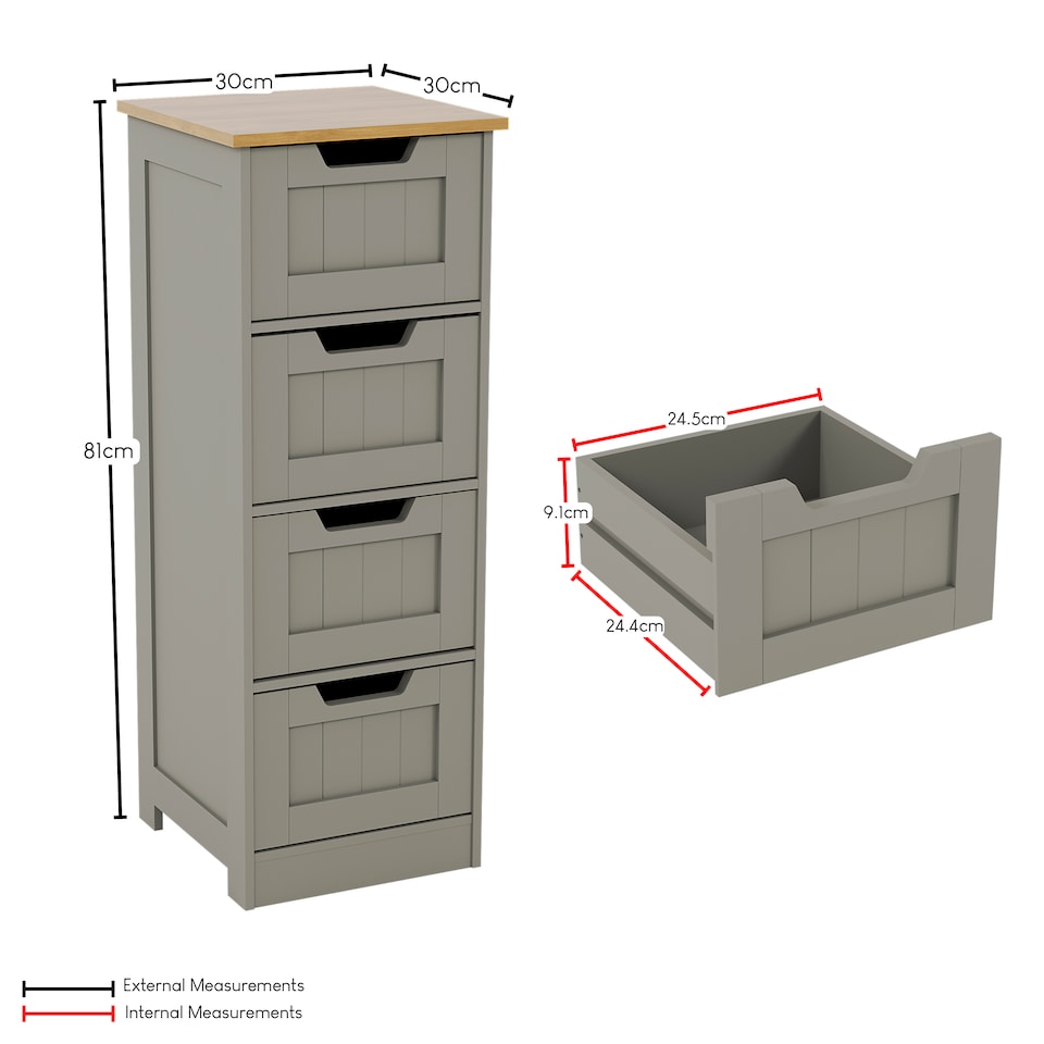 image 1 of Bath Vida Priano 4 Drawer Freestanding Bathroom Storage Cabinet, Grey & Oak | Grey | Grey & Oak | 1