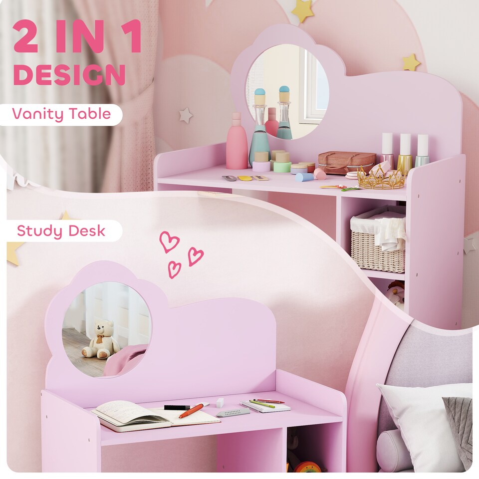 image 1 of AIYAPLAY Kids Dressing Table with Mirror, Stool, Vanity Table, Purple | Purple