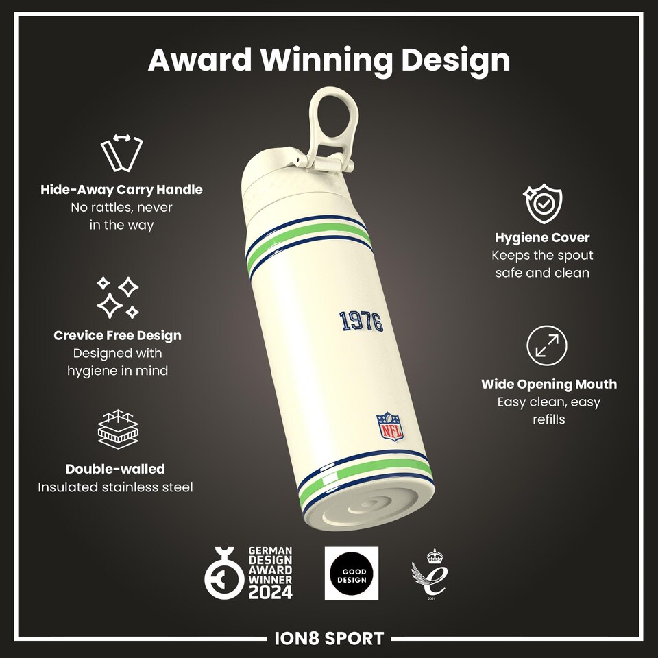 image 1 of NFL x Sports, Vacuum Insulated Steel Bottle, Series, 750ml (24oz) | Cream | NFL Throwback Seahawks | One Size