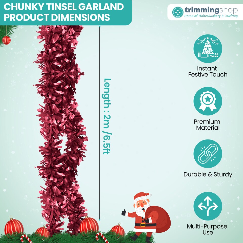 image 1 of 6.5ft/1.98m Wide Chunky Christmas Tinsel Garland Shiny Foil Twist Garland