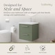 image 2 of Wall Hung 2 Drawers Vanity Unit - Mid-Edge Basin 500mm, Satin Green | Green | Satin Green | 390 x 510 x 540mm