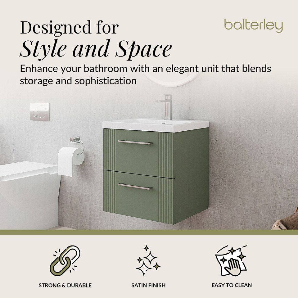 image 1 of Wall Hung 2 Drawers Vanity Unit - Mid-Edge Basin 500mm, Satin Green | Green | Satin Green | 390 x 510 x 540mm