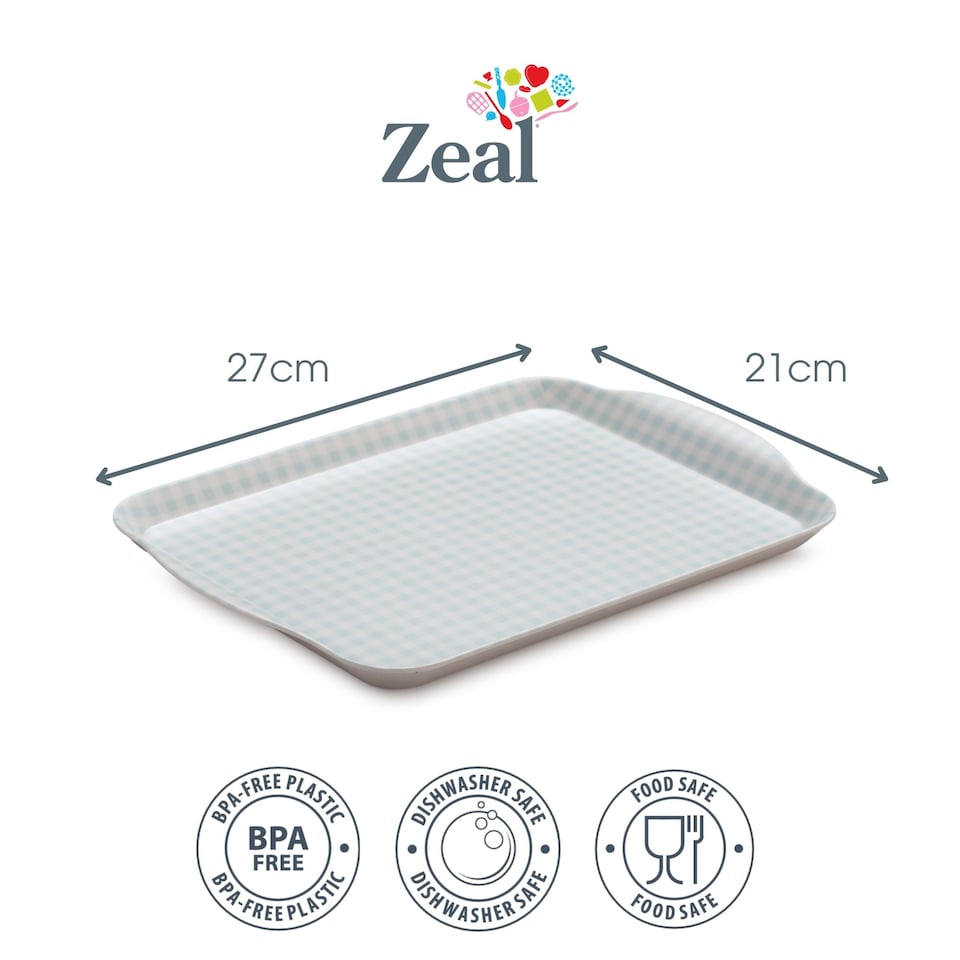 image 1 of Zeal Melamine Small Serving Tray, Gingham Pattern, 25 x 19cm, Duck Egg Blue