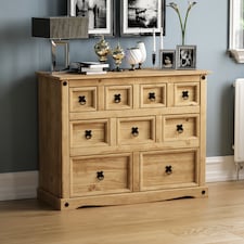 Vida Designs Corona 9 Drawer Merchant Chest Sideboard Buffet Cabinet, Solid Pine Wood