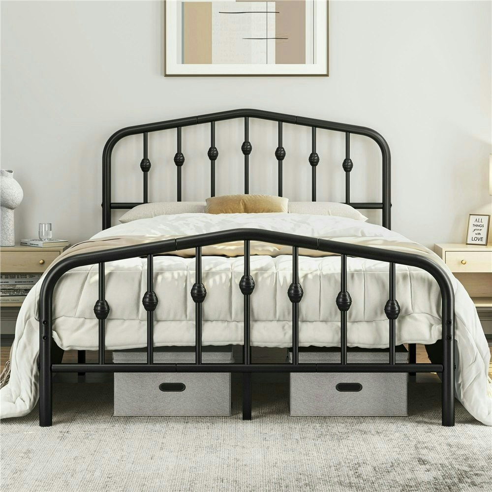 Yaheetech 190 cm L × 135 cm W Modern Metal Bed Frame with Arched Headboard Black