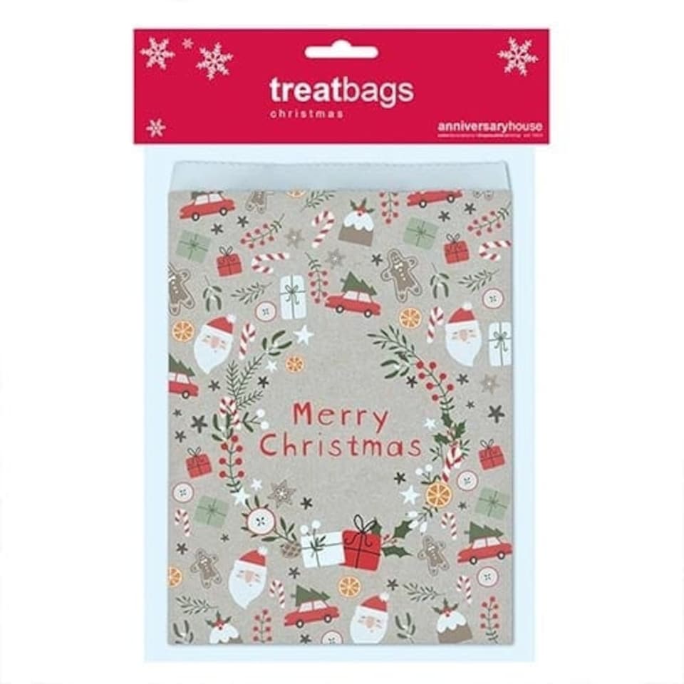 image 1 of Scandi Christmas Kraft Paper Treat Bags - Pack of 10