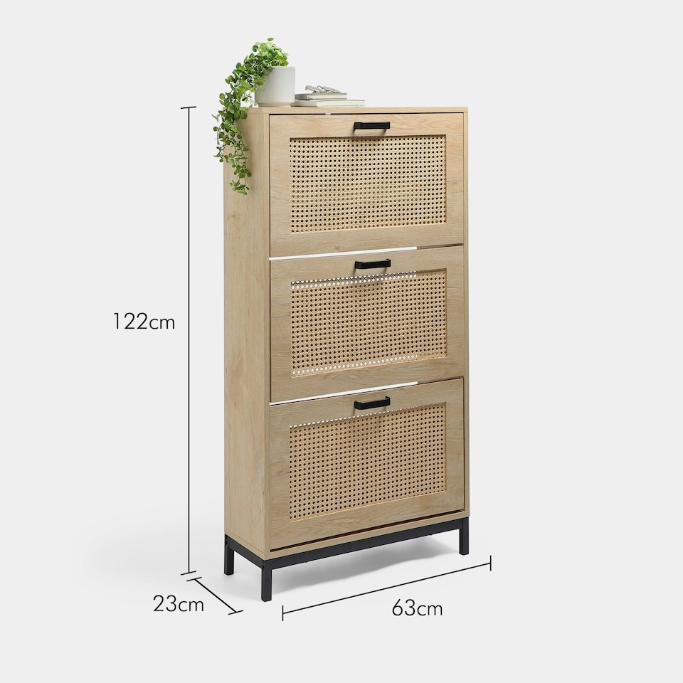 image 1 of VonHaus Lena Rattan 3 Drawer Shoe Storage Cabinet