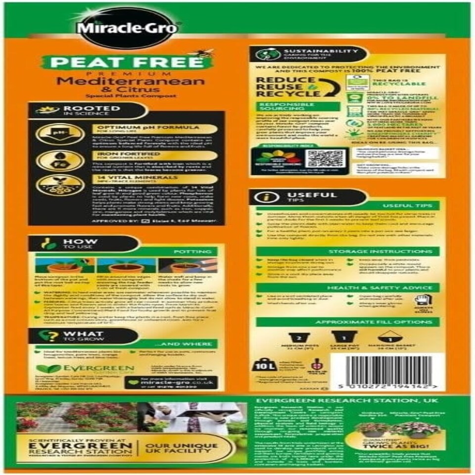 image 1 of Miracle-Gro Peat-Free Mediterranean & Citrus Compost, 10L