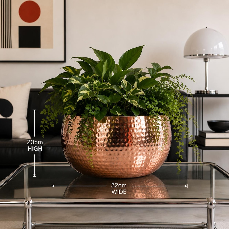 image 1 of XL Metal bowl 32 x 20cm Hammered Copper Colour - Straight Edge | Copper