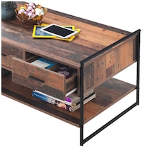 Abbey Coffee Table with 3 Drawers Rustic Industrial Oak Effect Living Room