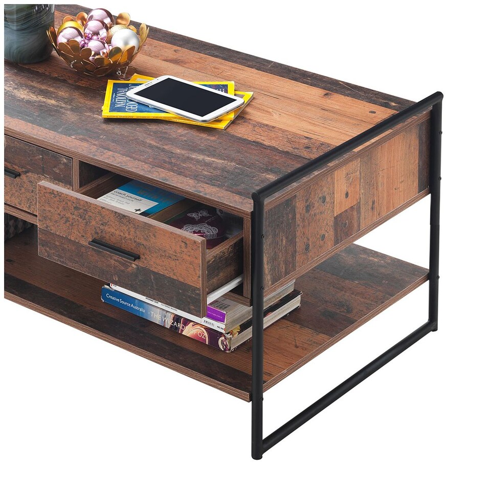 image 1 of Abbey Coffee Table with 3 Drawers Rustic Industrial Oak Effect Living Room