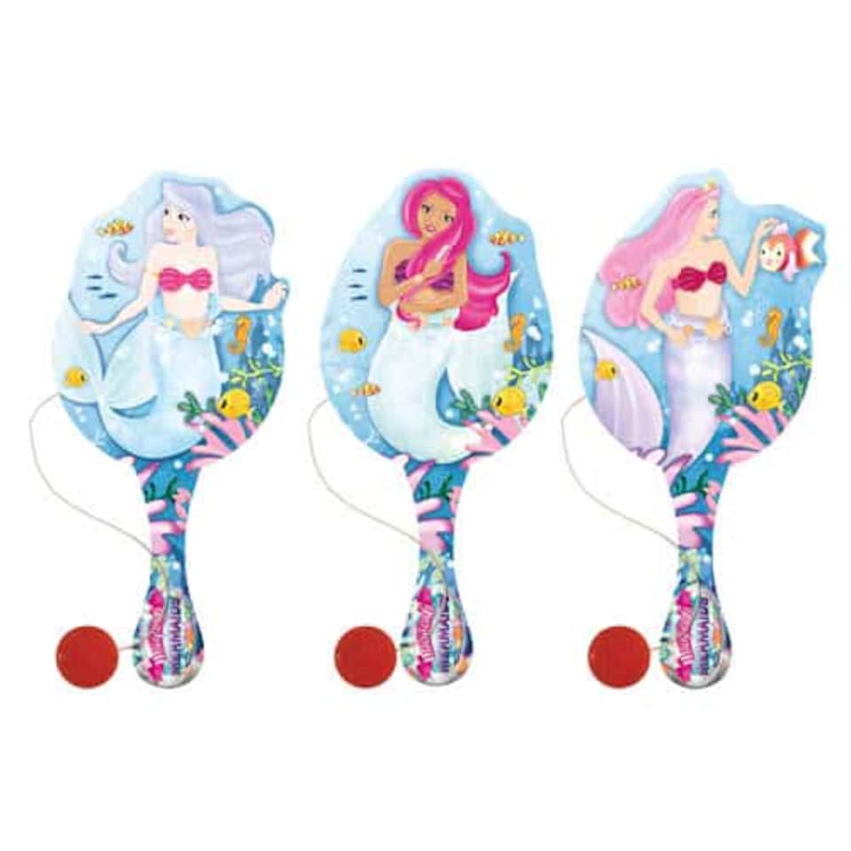 Assorted Mermaid Wooden Paddle Bat With Ball 23cm