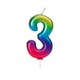 image 1 of Anniversary House Age 3 Metallic Numeral Moulded Pick Candle Rainbow