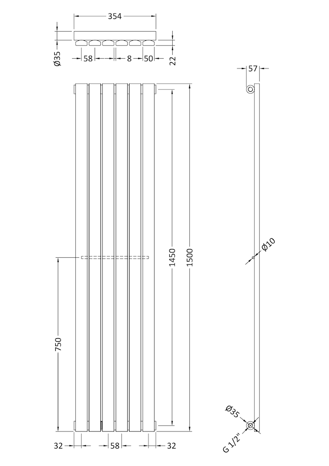 image 1 of Balterley Square Vertical Single Panel Radiator - 2041 BTU | Grey | Anthracite | 1