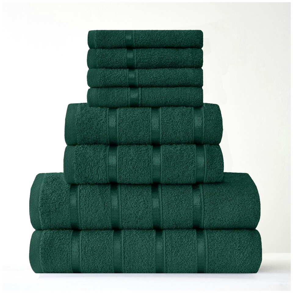 image 1 of VELVETIO 8 Piece Towel Bale Set Boston Shiny Stripe Pattern - 100% Cotton, 450 GSM Green | Dark Green