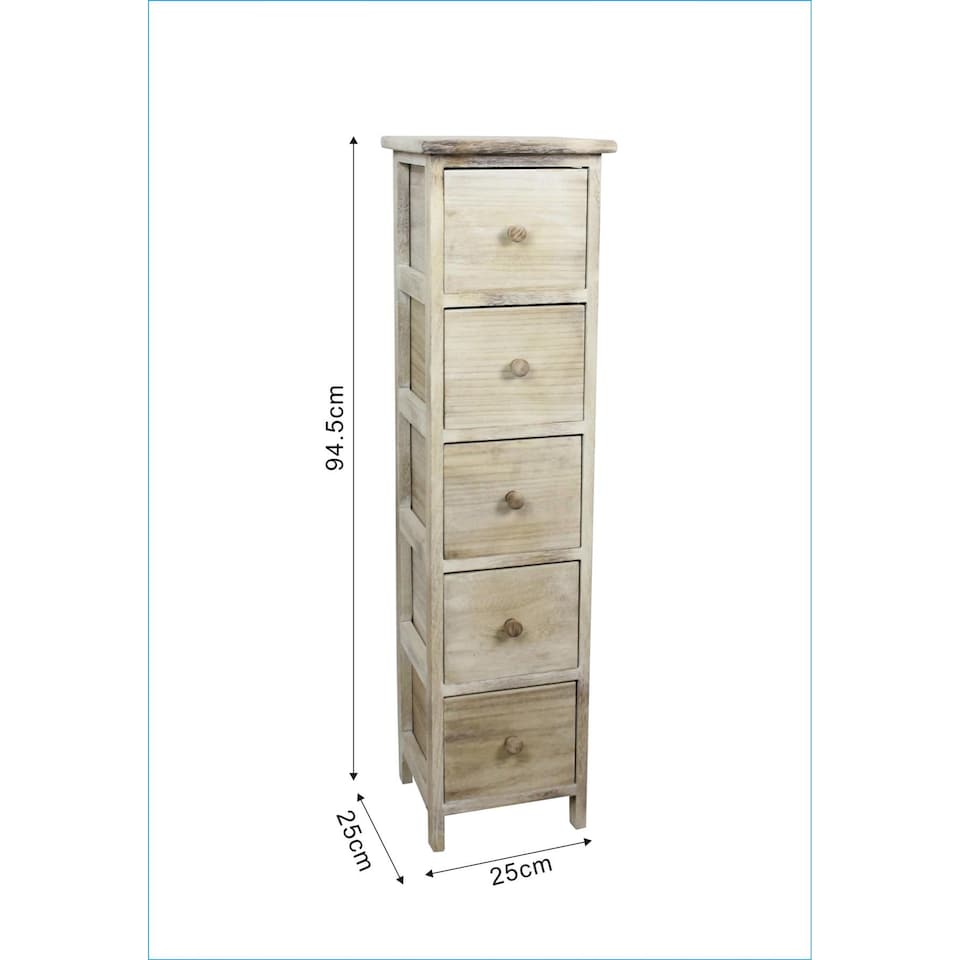 image 1 of 5 Drawer Chest Natural Wooden Tallboy Bedroom Storage Organiser Fully Assembled