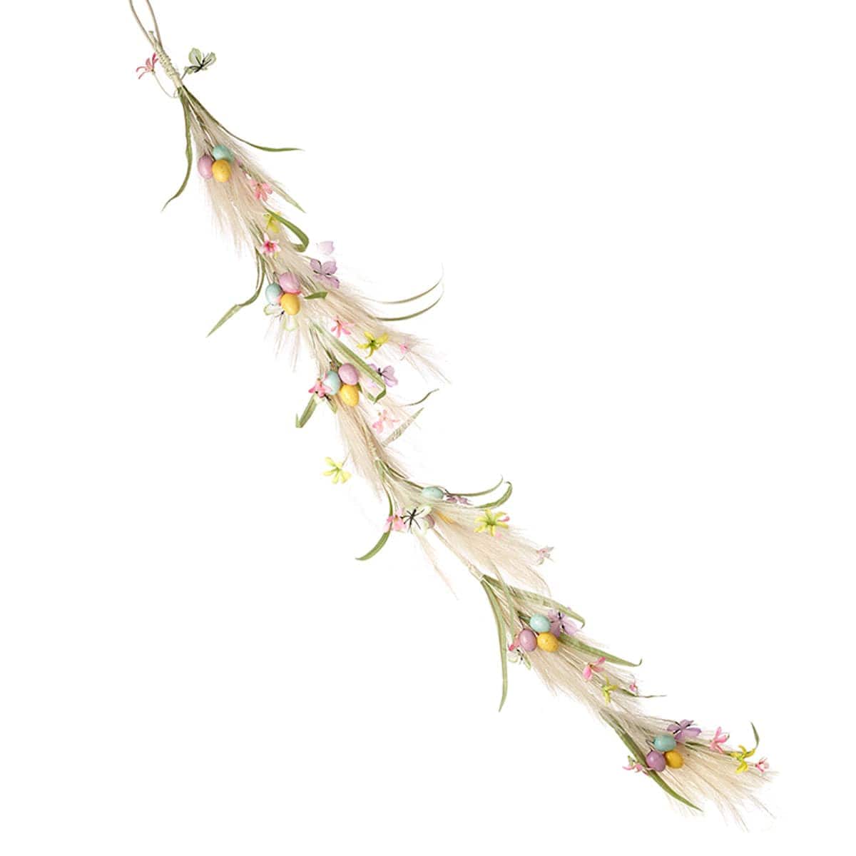 Heaven Sends Pampas Grass, Floral & Speckled Egg Easter Garland - 130 x 10 cm