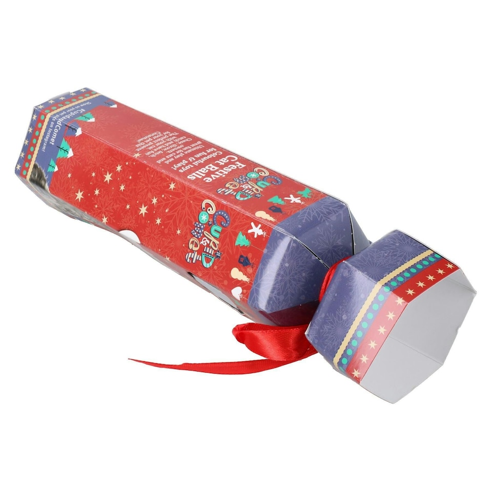 image 1 of 2pk Cat Kitten Festive Christmas Cracker Gift Contains 4 Different Textured Balls