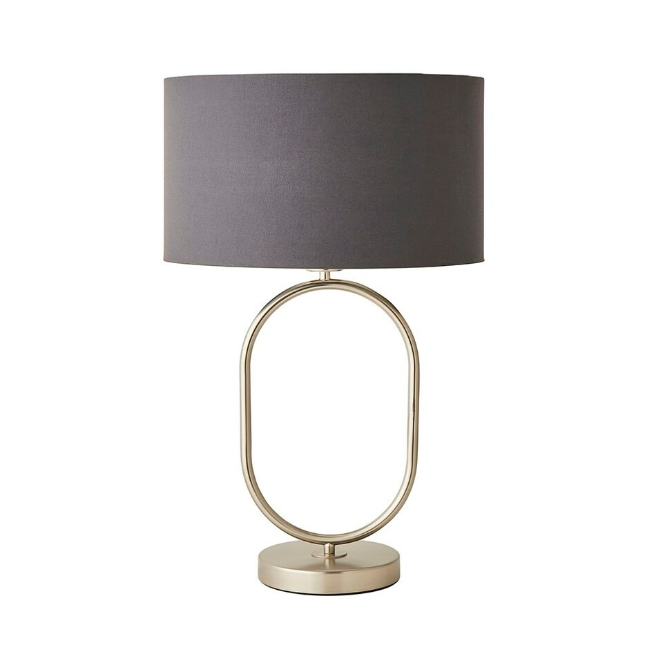 image 1 of ValueLights Antonia Charcoal Fabric Drum Lamp Shade Brushed Chrome Oval Table Lamp Silver