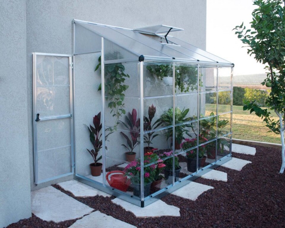image 1 of Lean To Greenhouse 8 x 4 - Silver Hybrid Polycarbonate - L243.8 x W123.8 x H224.7 cm - Silver