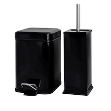 Harbour Housewares Square Toilet Brush & Bin Set - Black | Black | Black