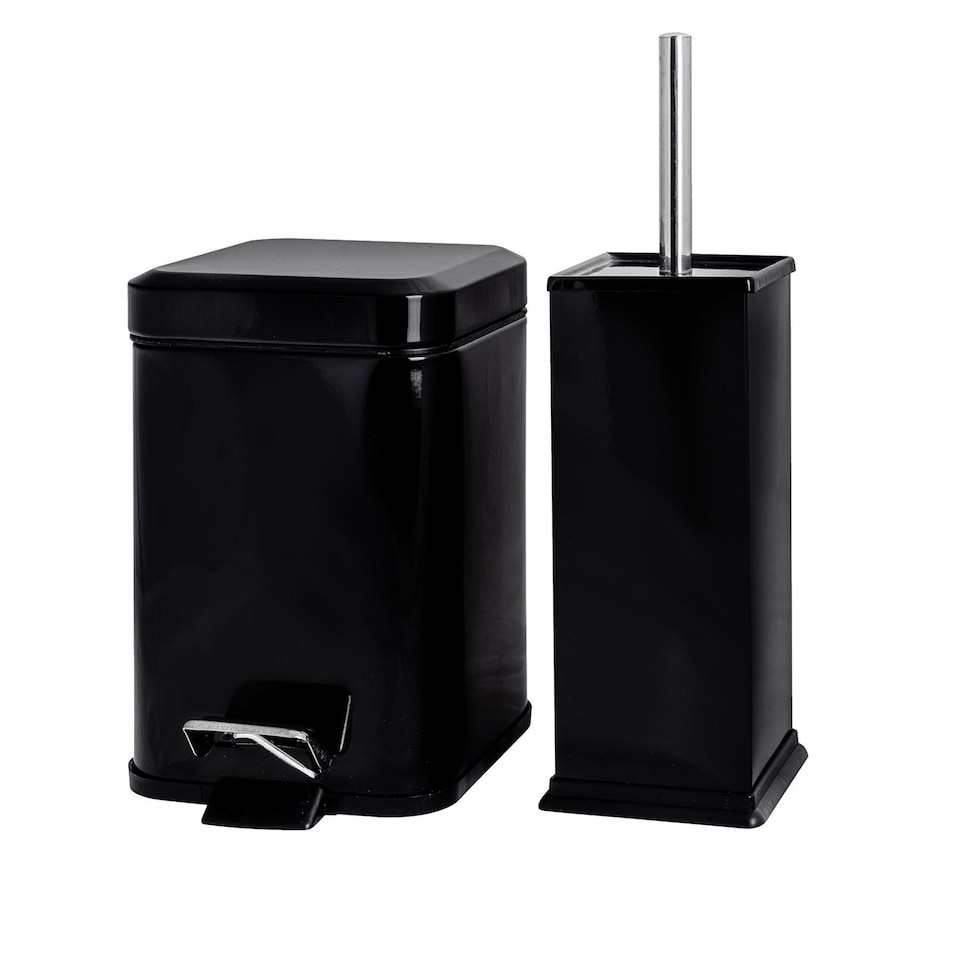 image 1 of Harbour Housewares Square Toilet Brush & Bin Set - Black | Black | Black