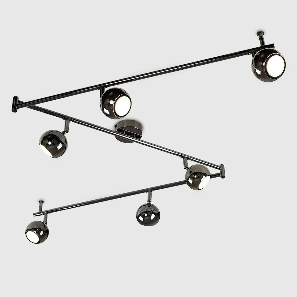image 1 of ValueLights Retro Adjustable 6 Way Eyeball Black Chrome Ceiling Spotlight