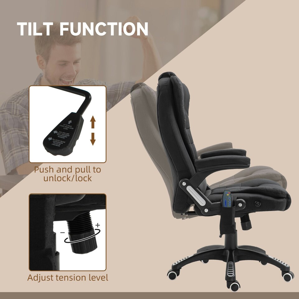 image 1 of Vinsetto Office Chair w/ Massage and Heat, Relaxing Reclining Black