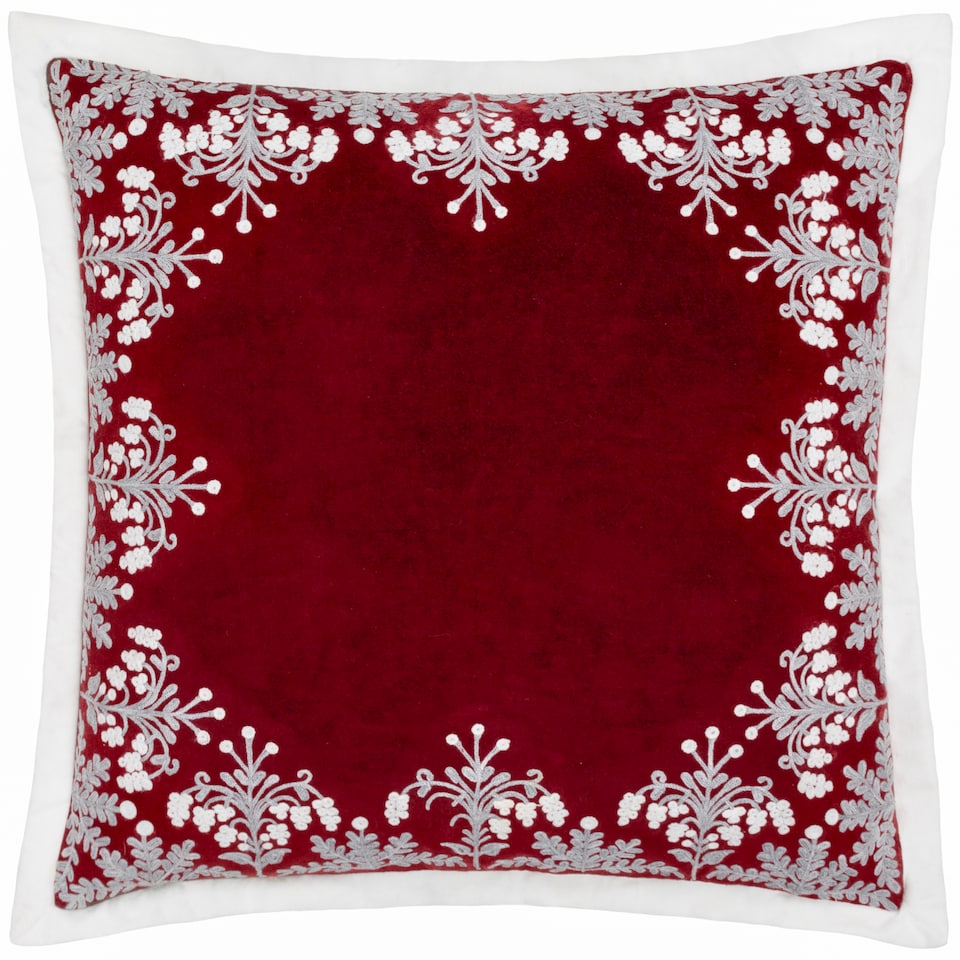 image 1 of Paoletti Embroidered Cushion, Red, 50 x 50cm