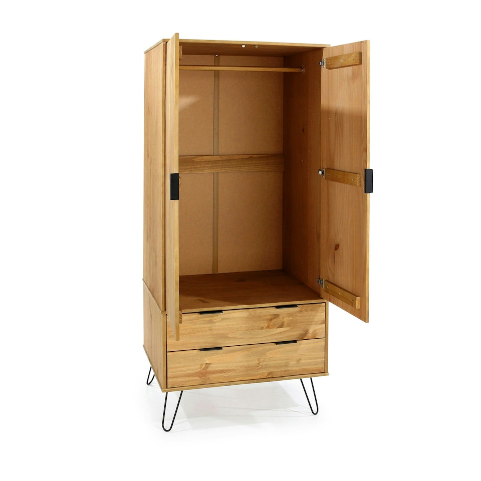 image 1 of Core Products Augusta Pine, 2 Door, 2 Drawer Wardrobe With Antique Wax Finish Brown