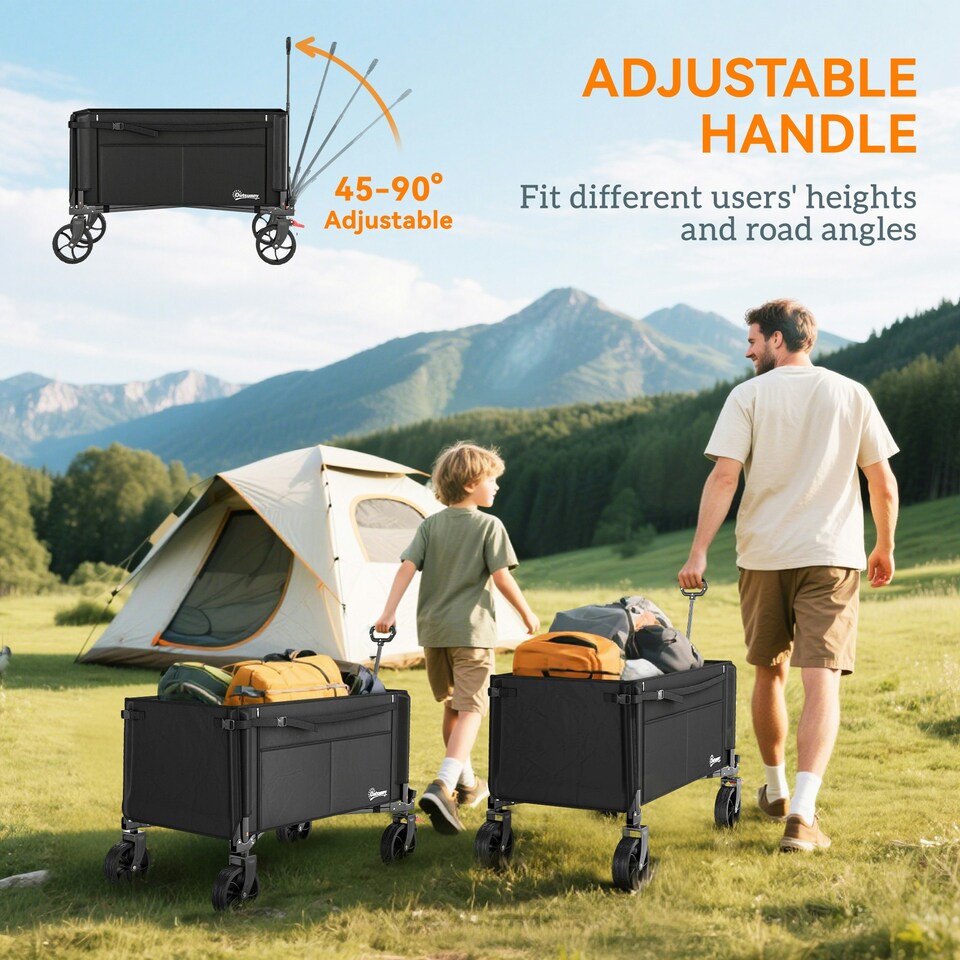image 1 of Outsunny Folding Trolley on Wheels, Garden Cart with Openable Sides, Black