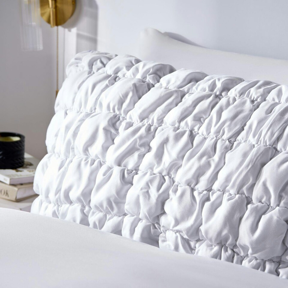 image 1 of OHS Soft Quilted Seersucker Duvet Cover Set White | White | Double
