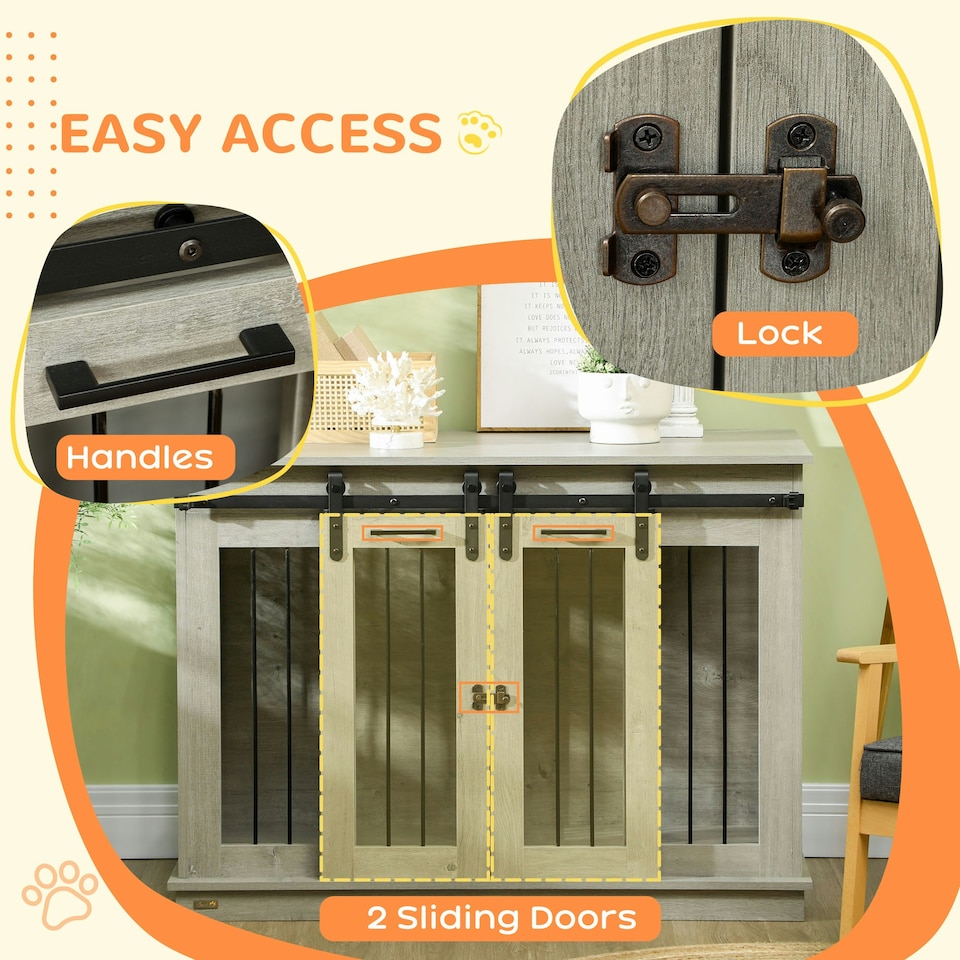 image 1 of PawHut Dog Crate Furniture for Large Dogs, Double Dog Cage for Small Dogs, Grey