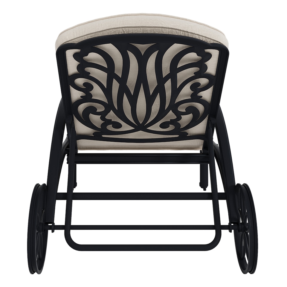 image 1 of Charles Bentley Cast Aluminium Sun Lounger Recliner With Beige Cushion - Black