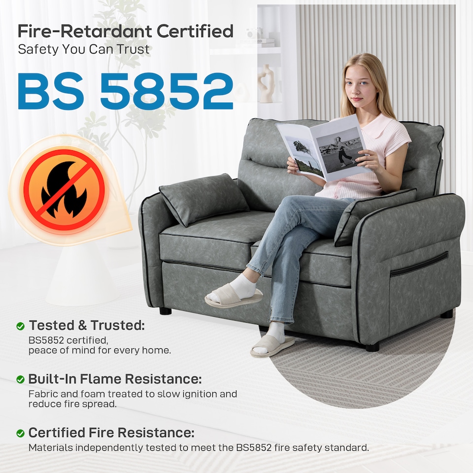 image 1 of HOMCOM 2 Seater Sofa, Modern Loveseat with Thicken Cushion, High-Resilience Foam, Side Pockets, Quick Assembly, Pillows, Faux Leather Upholstered Sofa for Living Room, Bedroom, Home Office, Grey | Grey | Grey | Two Seater