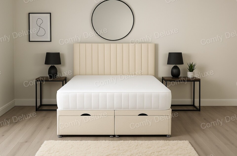 image 1 of Plush Cream Apollo Velvet 3ft Single End Lift Ottoman Divan Bed Set