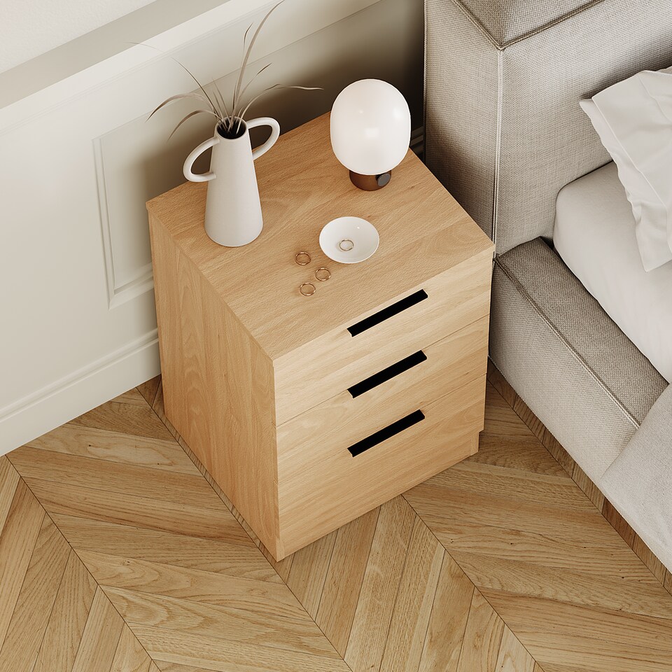 image 1 of Vida Designs Trega 3 Drawer Bedside Chest Bedroom Storage Unit, (H) 50cm x (W) 39cm x (D) 28cm, Pine