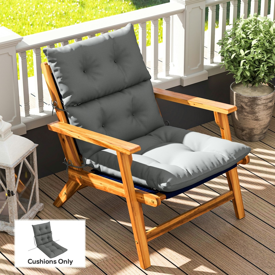 image 1 of Outsunny Adirondack Chair Cushion Rocking Chair Cushion w/ Ties Grey | Light Grey