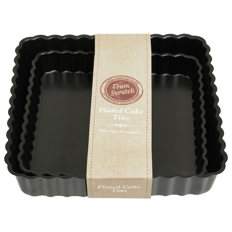 image 1 of Interiors by Premier Non Stick Coated Set Of Two Fluted Cake Tins, Versatile Large Tins For Cake Baking, Fluted Design Baking Tin Black