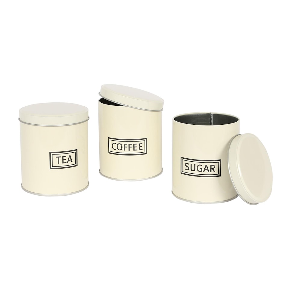 image 1 of Harbour Housewares 3pc Round Metal Tea Coffee Sugar Canister Set - Cream