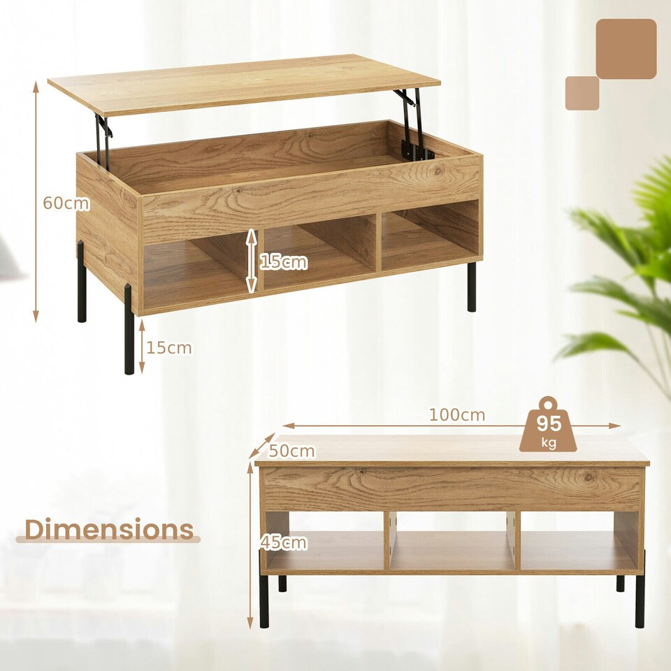 image 1 of COSTWAY LiftTop Coffee Table Living Room Central Table N/A