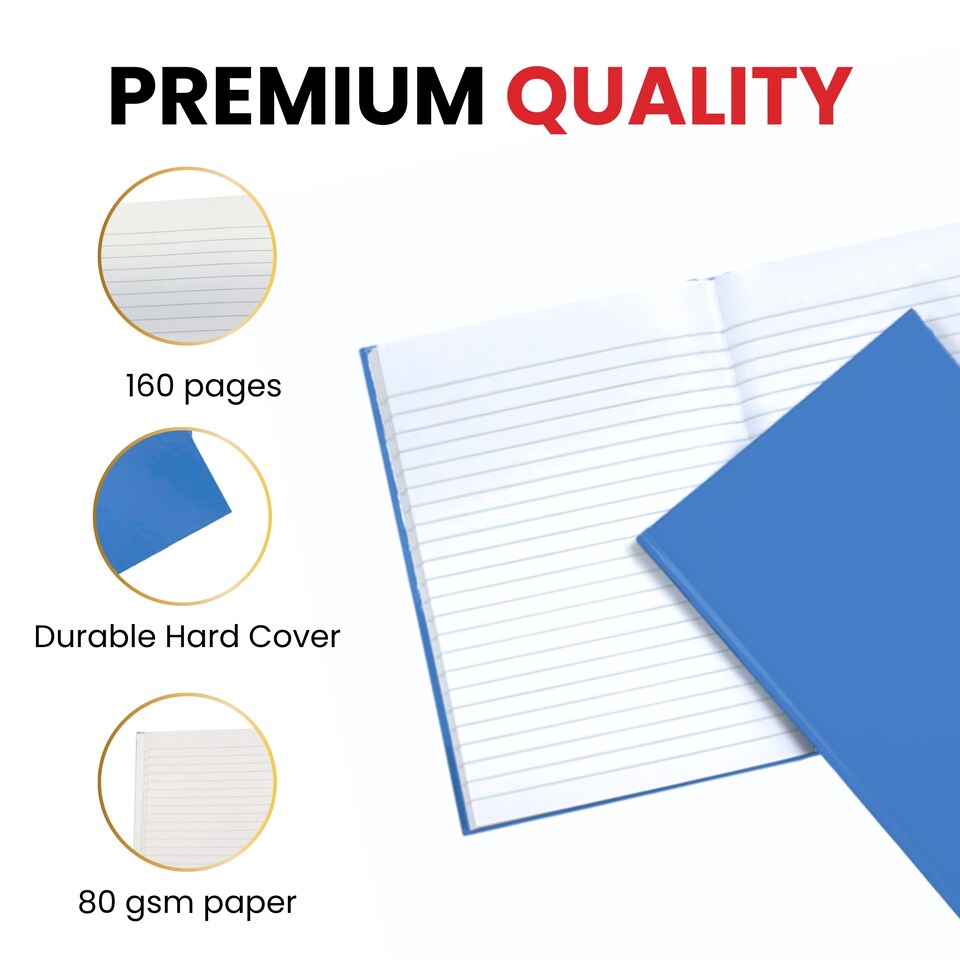 image 1 of Pack of 5 A5 160 Pages 8mm Ruled Grey Casebound Notebooks