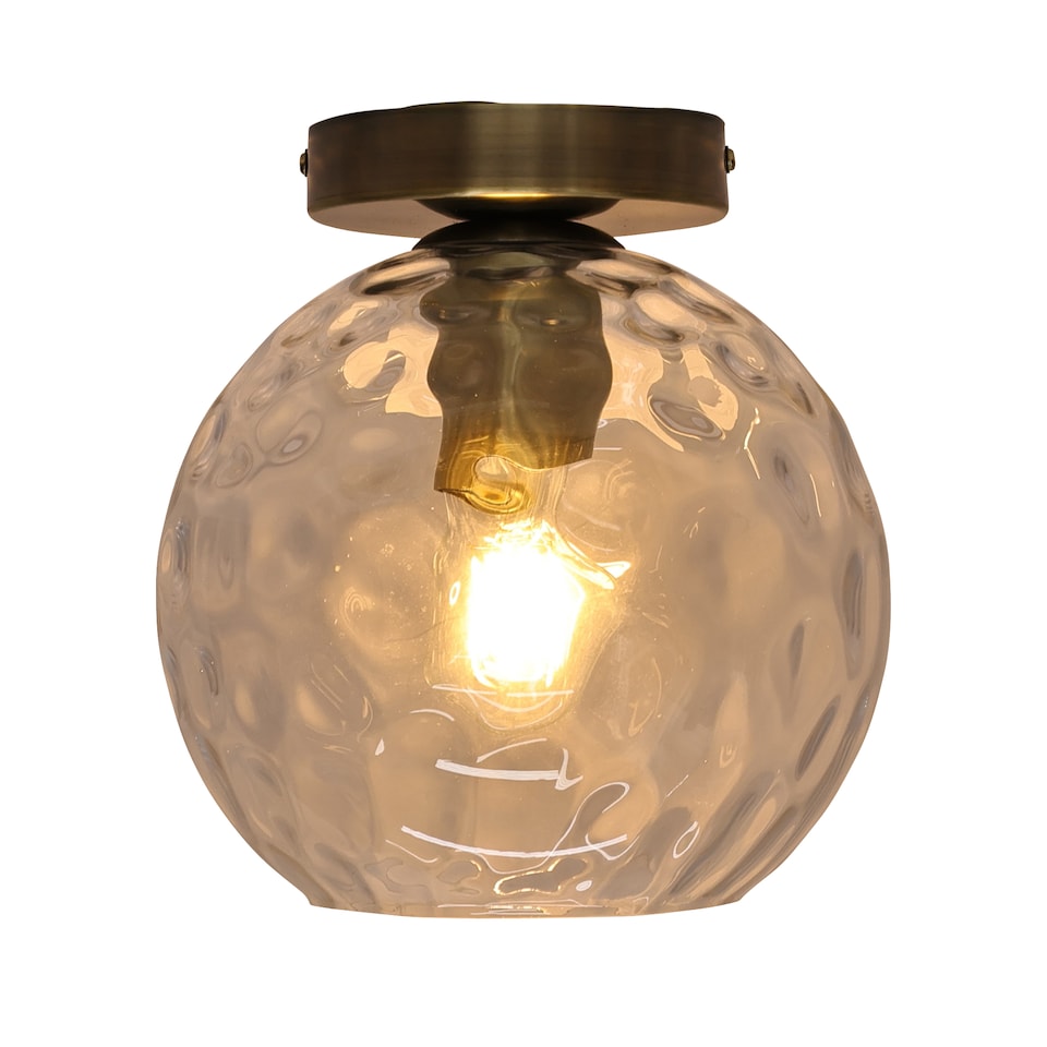 image 1 of Set of 2 Barnum - Dimple Glass Globe Antique Brass Ceiling Lights