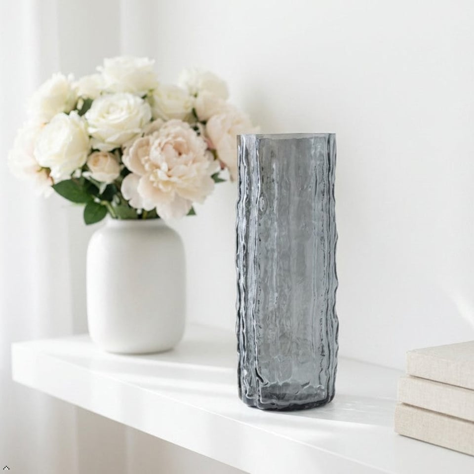 image 1 of Grey Textured Glass Flower Vase