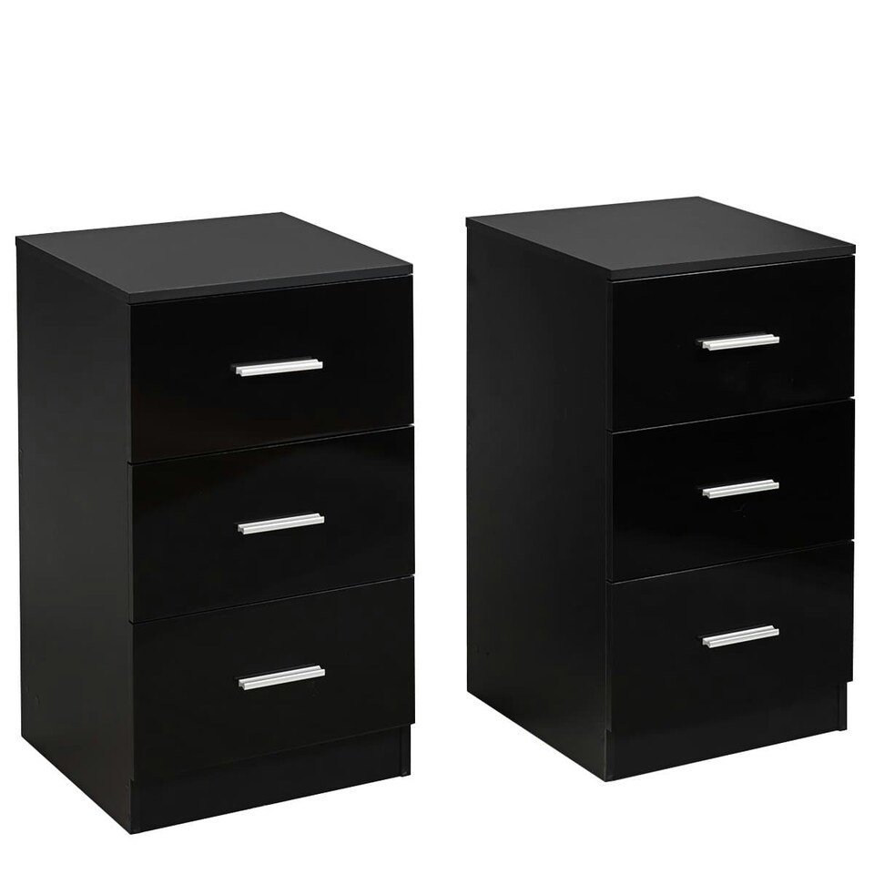 image 1 of COSTWAY 2Pcs NightStand 3-Drawer Chest Storage Dresser Black Black