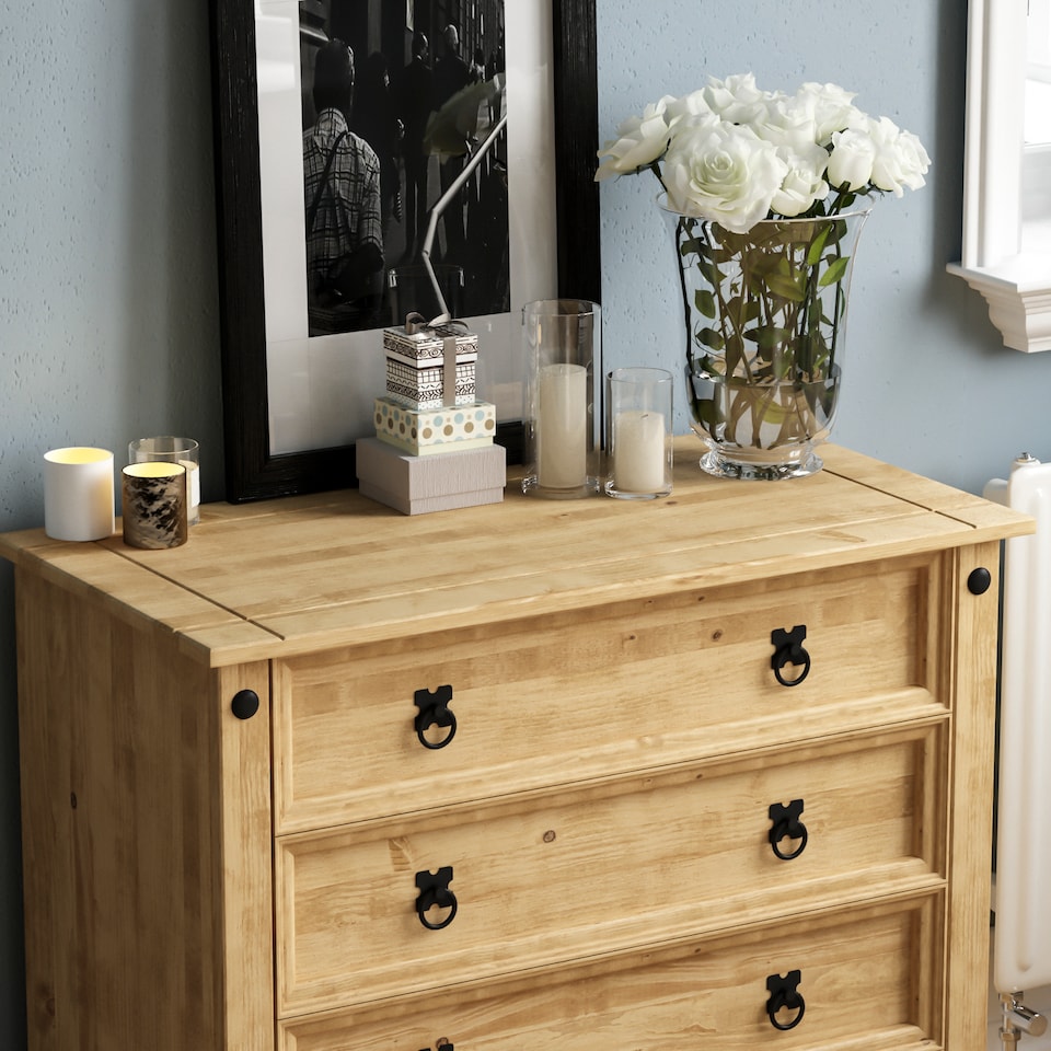 image 1 of Vida Designs Corona 5 Drawer Chest of Drawers Rustic Furniture, Solid Pine Wood