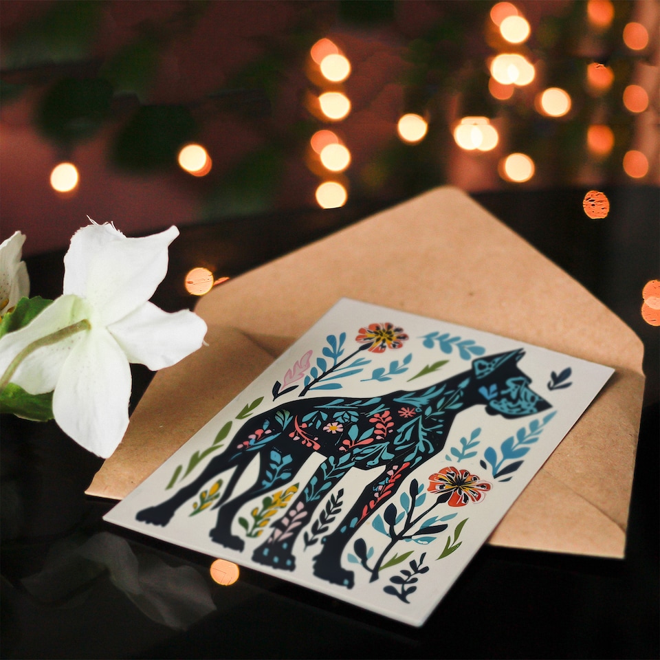 image 1 of Greeting Card Great Dane Dog Lover Floral Folk Art Pattern Birthday